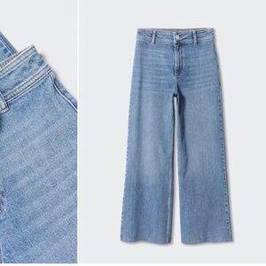 MANGO Jeans Culotte High Waist Wide Leg Women Size 18 Medium Blue Denim